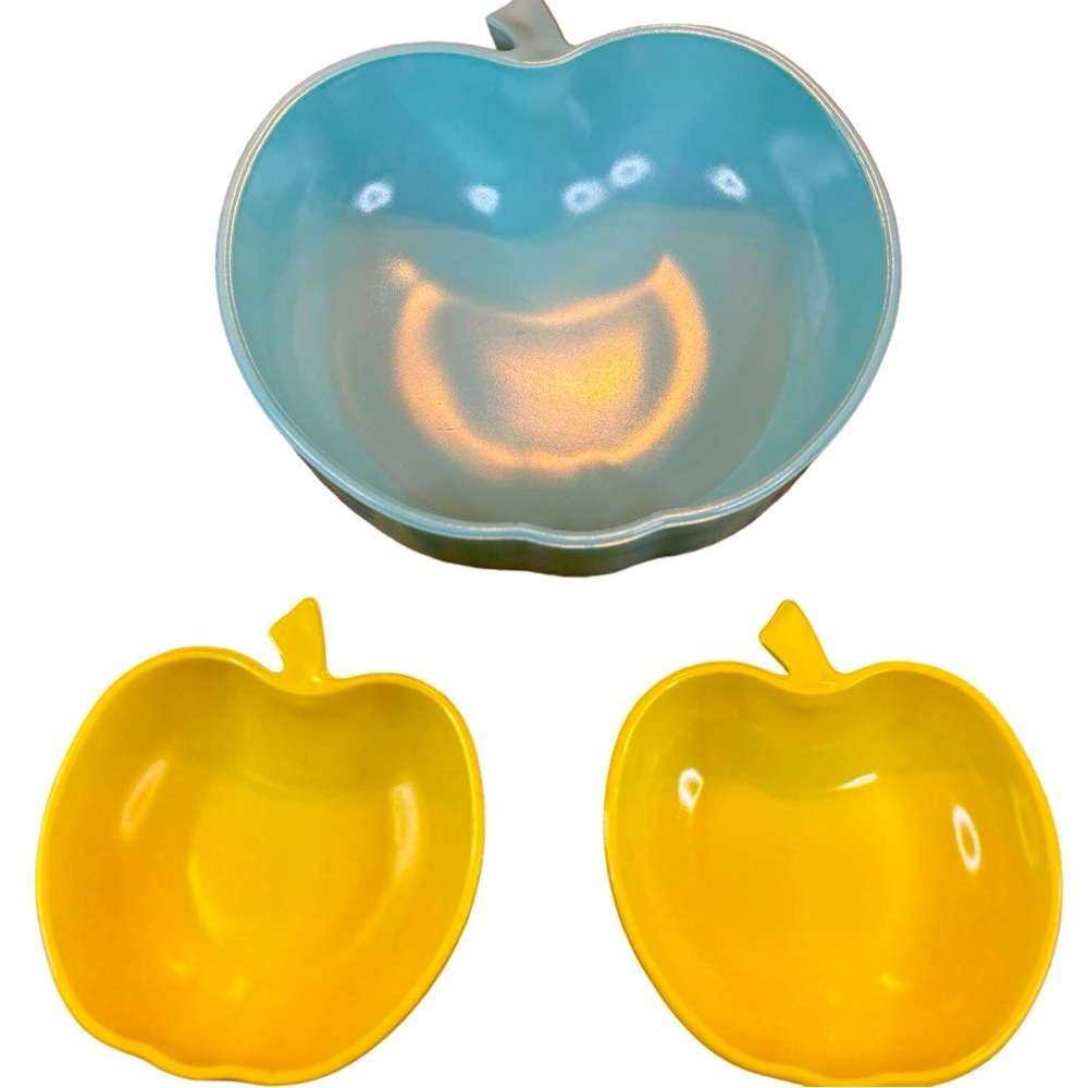 Vintage Hazel Atlas Platonite Orchard Ware Apple Bowls Set of 3, Blue & Green